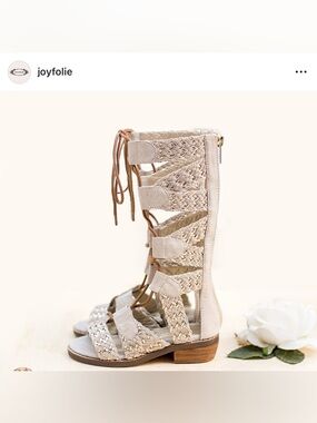 Joyfolie Light Beige Braided Lace-Up Gladiator Sandals